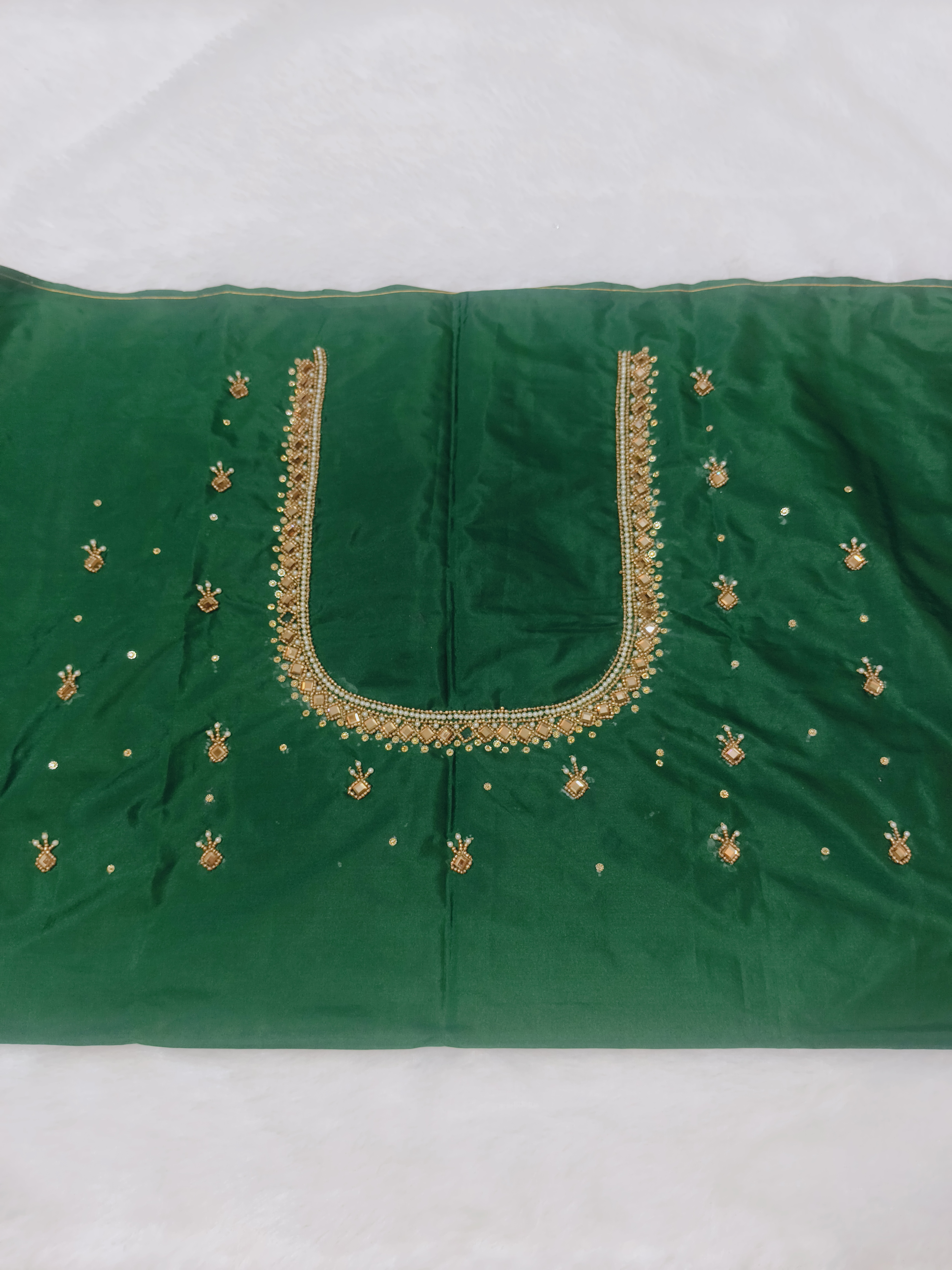 Green Maggam Work Blouse Piece