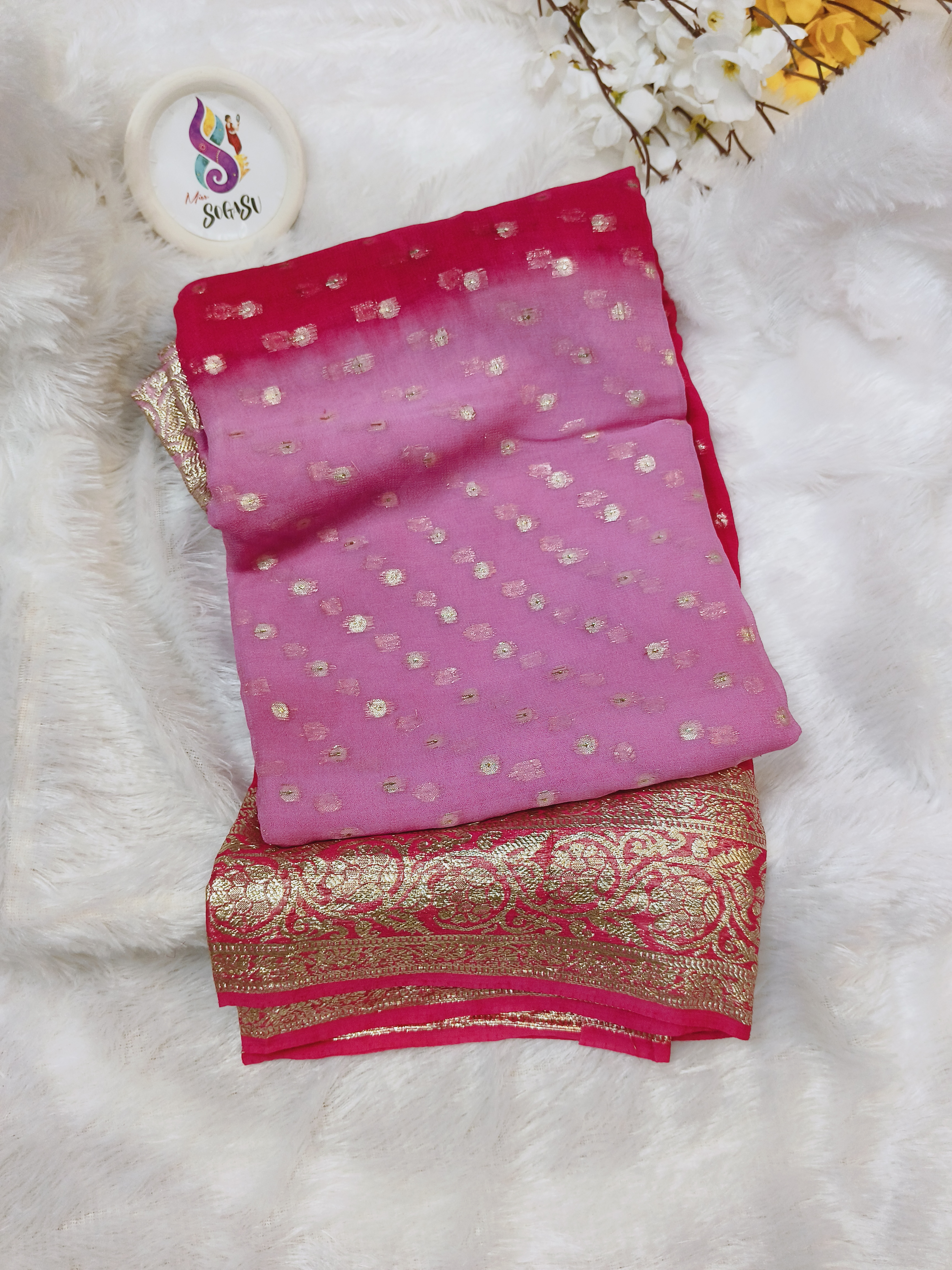 Pink Dual Tone Chinon Georgette Sareee hover
