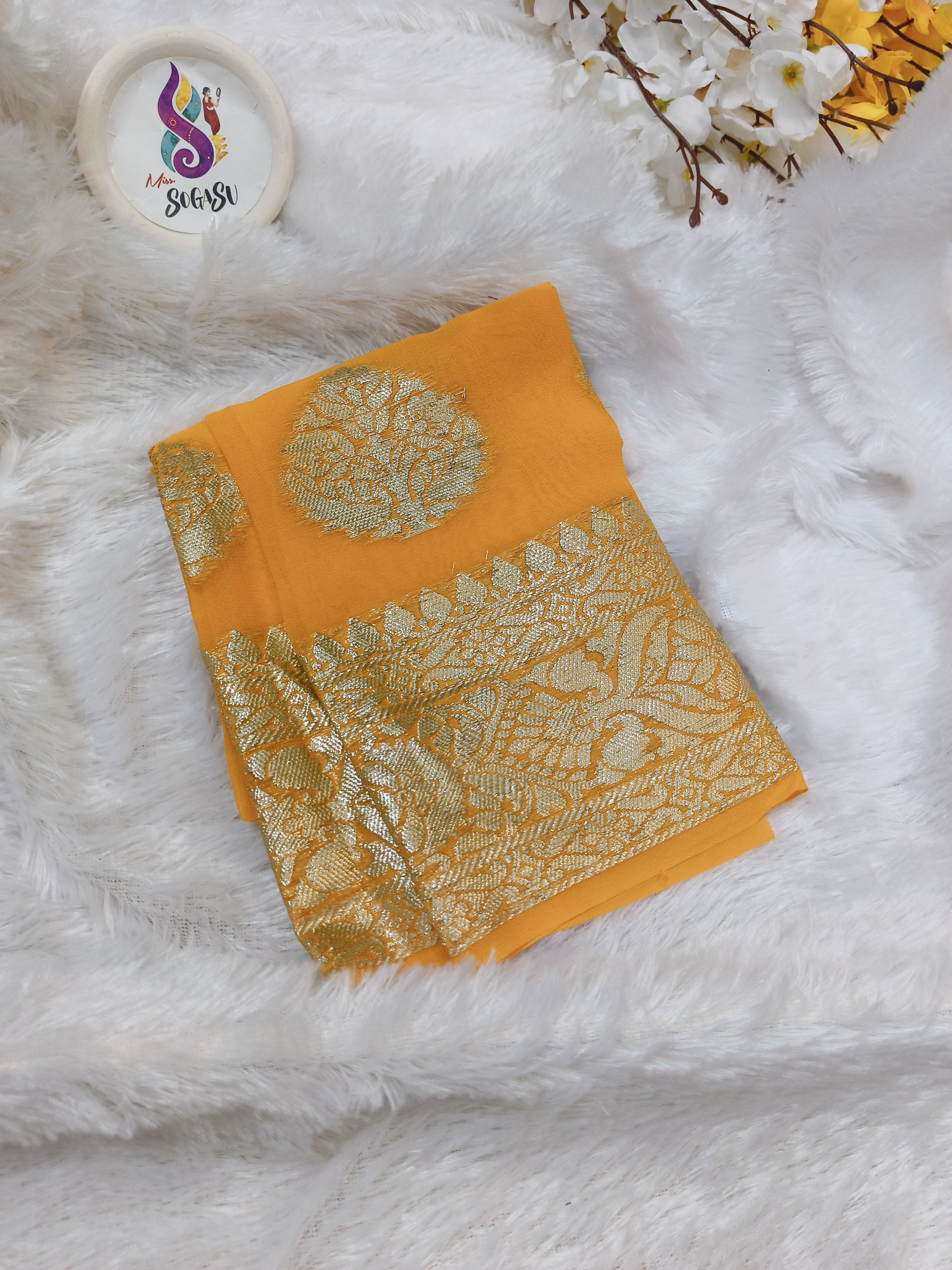 Red & Yellow Chinon Georgette Sareee