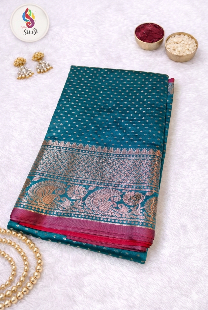 Teal Banarasi Silk Saree
